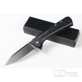 Black steel no logo blank folding camping hunting knife UD407671